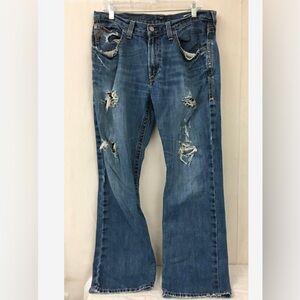 Men's Ariat Distressed Blue Straight Leg Jeans Size 34 X 32